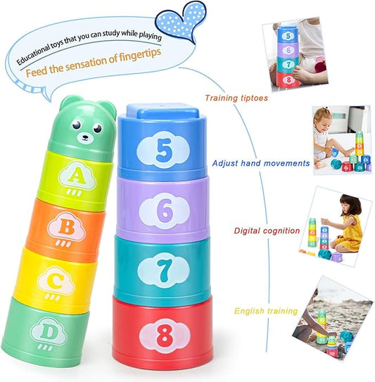 Stacking Cups Toys for Toddlers, Baby Toys Stacking Cups & Soft Blocks Teething Toy for Babies Montessori Educational or Bath Fun