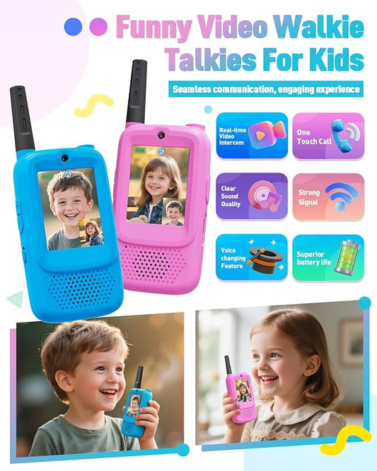 Video Walkie Talkies for Kids, 2-Pack Rechargeable Kids Walkie Talkies with HD Camera, Voice Changer & Long Range, Indoor Outdoor Toys for Hiking,Camping,Christmas Birthday Gifts for 3-12 Boys Girls