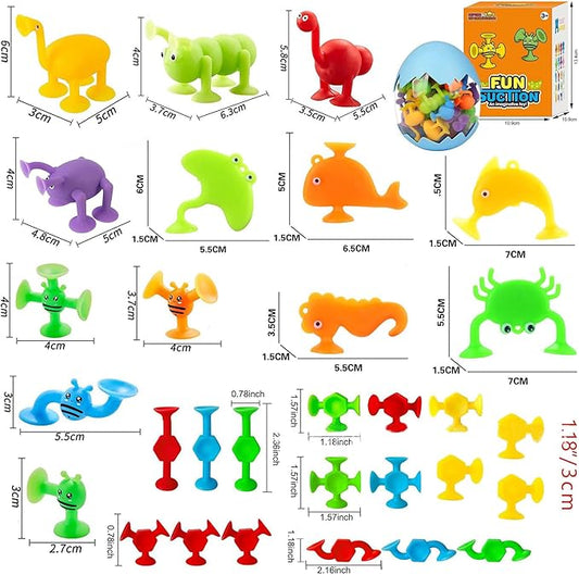 Suction Bath Toys 30pcs for Kids - Fine Motor Window Toys, Silicone Ocean Animal Suction Cup Toys with Dinosaur Eggshell, Sensory Travel Toys for Toddlers, Great for Autism/ADD/ADHD.