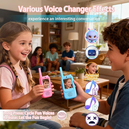 NUFR Video Walkie Talkies Kids Pack of 2, Handheld Long Range Rechargeable Video Intercom Toys with Screen and Voice Changer, One Click Call Walkie Talkie for Girls Boys Indoor Outdoor Games Camping