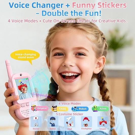 Video Walkie Talkies for Kids 2 Pack – Rechargeable Kids Walkie Talkies with HD Camera & Voice Changer, 2'' Screen Fun Intercom Toys for Boys Girls, Long Range Outdoor Play Camping Hiking Family Games