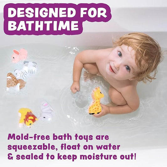 Tub Works® Savanna™ Mold Free Bath Toys, 6 Pack | Sealed, No Hole Bath Toys Design Keeps Moisture Out | Soft, Squeezable & Float on Water | Easy-Grip Baby & Toddler Bathtub Toys | Great Baby Pool Toys