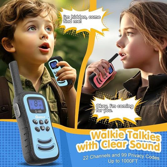 QNIGLO Walkie Talkies for Kids, Rechargeable Walkie Talkies, VOX,2 Way Radios with LED Flashlight, Perfect Outdoor Camping Toys with Lanyard for 3+ Years Old Boys Girls for Hiking Adventures( 4 Pack)
