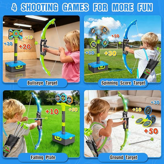 2 Pack Bow and Arrow Toy for kids 5 6 7 8 9 10,LED Light-Up Bows Archery Set with 12 Suction Cup Arrows, 4 Fun Targets ,2 Quivers & Storage Box ,Indoor Outdoor Sport Game Gifts for Boys Girls 4-8 8-12
