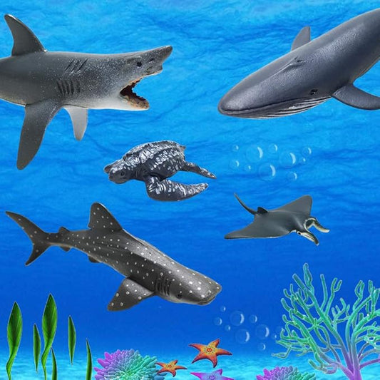 Sea Ocean Animals Pool Toys Bath Toys 12 Pack Set, Realistic Plastic Marine Figures Toy, Sea Life Creature, Rubber Ocean Creatures Figures Collection, Dolphin, White Shark, 2-4 inches.