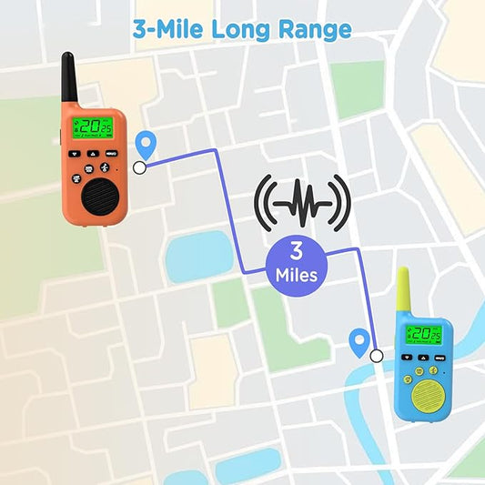 Peakeep Walkie Talkies for Kids Long Range 3 Miles, Voice-Changing Toys Gifts for 3-12 Years Old Boys Girls, 2 Way Radios Big LCD Screen, Flashlight, Camping Hiking Outdoor, Battery Operated, 2 Packs