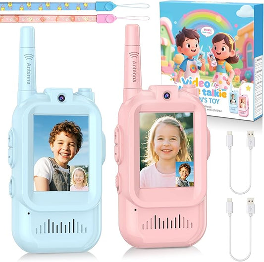 Video Walkie Talkie for Kids - 2 Pack Rechargeable Kids Walkie Talkies Long Range Radios, Video Intercom & Voice Effects, Christmas Birthday Gifts, Toys for Age 3-12 Boys Girls, Indoor Outdoor Travel