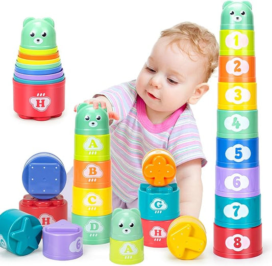 Stacking Cups Toys for Toddlers, Baby Toys Stacking Cups & Soft Blocks Teething Toy for Babies Montessori Educational or Bath Fun