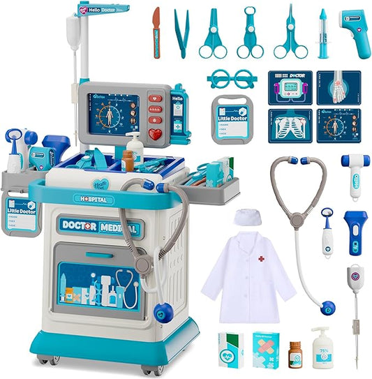Doctor Kit for Toddlers 3-5, 26 Pcs Doctor Play Set for Kids Ages 3-8,Role Play Toy Medical Cart Doctor Toys Educational Toys for Boys & Girls Birthday Gifts