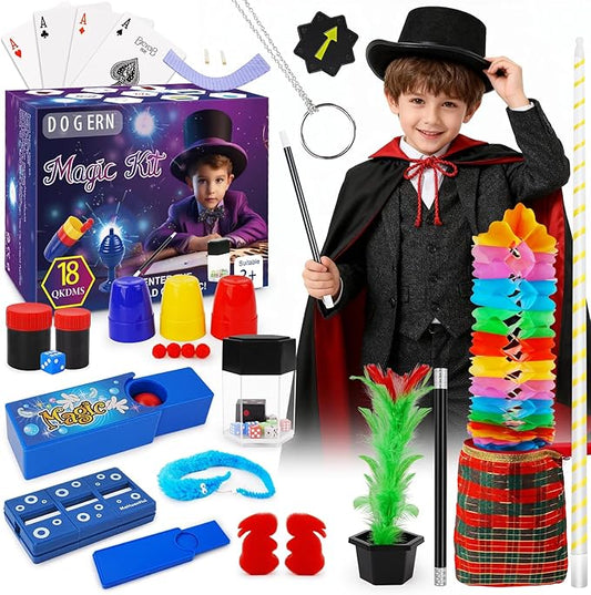Magic Kit, Magic Tricks for Kids, Magic Set Includes Magic Wand Magician Costume, Pretend Play with Instruction for Kid Beginners, Christmas Halloween Birthday Gift Toys for Boys Girls Age 6-12