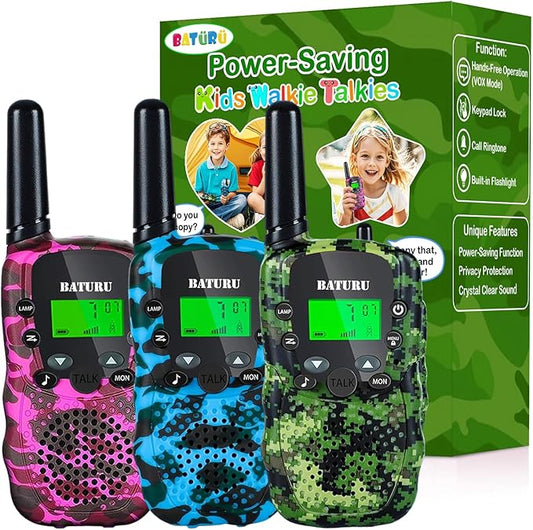 Walkie Talkies for Kids 3 Miles Long Range, 22 Channels Walkie Talkie with Clear Sound, Outdoor Camping Toys for Boys and Girls Age 6-8, Stocking Stuffers for Kids Girls Boys 8-12